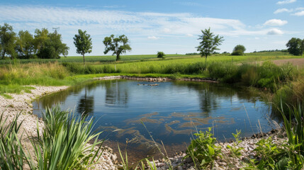 Fototapeta premium Smart water conservation systems, rainwater harvesting, and automated water quality monitoring in rivers and ponds.