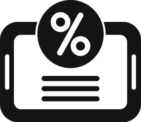 Black and white icon of a smartphone displaying an interest rate, ideal for projects related to finance and technology