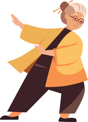 Elderly woman doing tai chi exercises