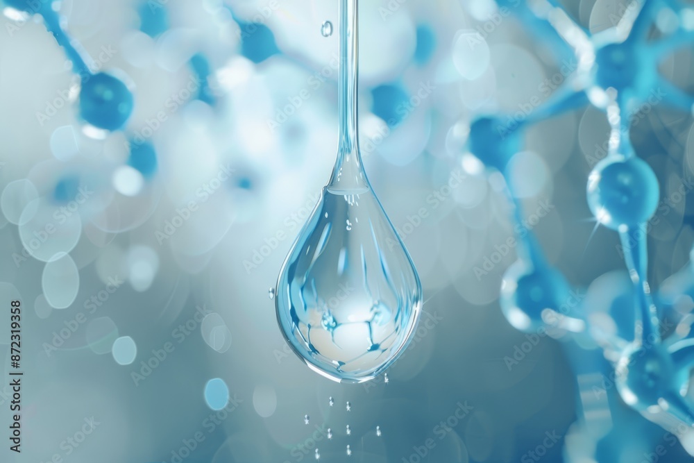 Poster Transparent Water Droplet with Embedded Molecule Structure on a Digital Interface, Representing Science and Clarity
