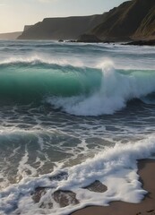 Fototapeta premium Ocean breaks on shore, The sea with a few waves