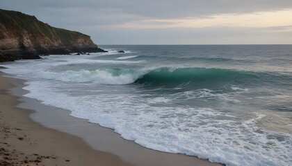 Ocean breaks on shore, The sea with a few waves
