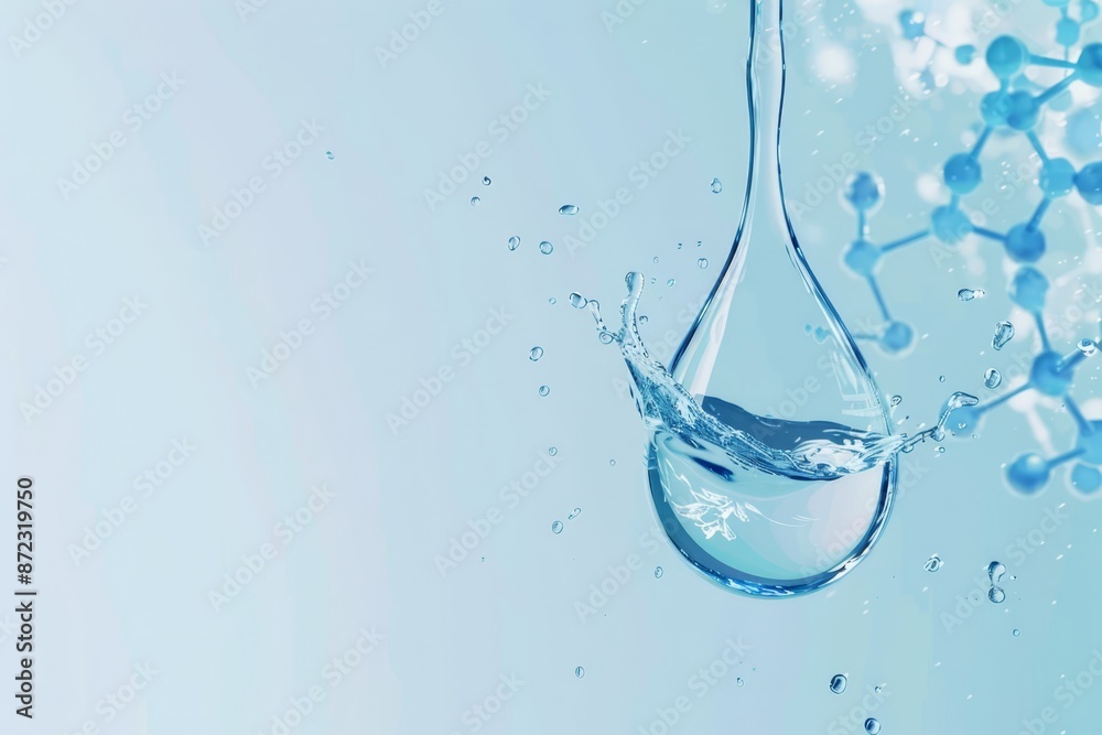 Poster Transparent Water Droplet with Embedded Molecule Structure on a Digital Interface, Representing Science and Clarity