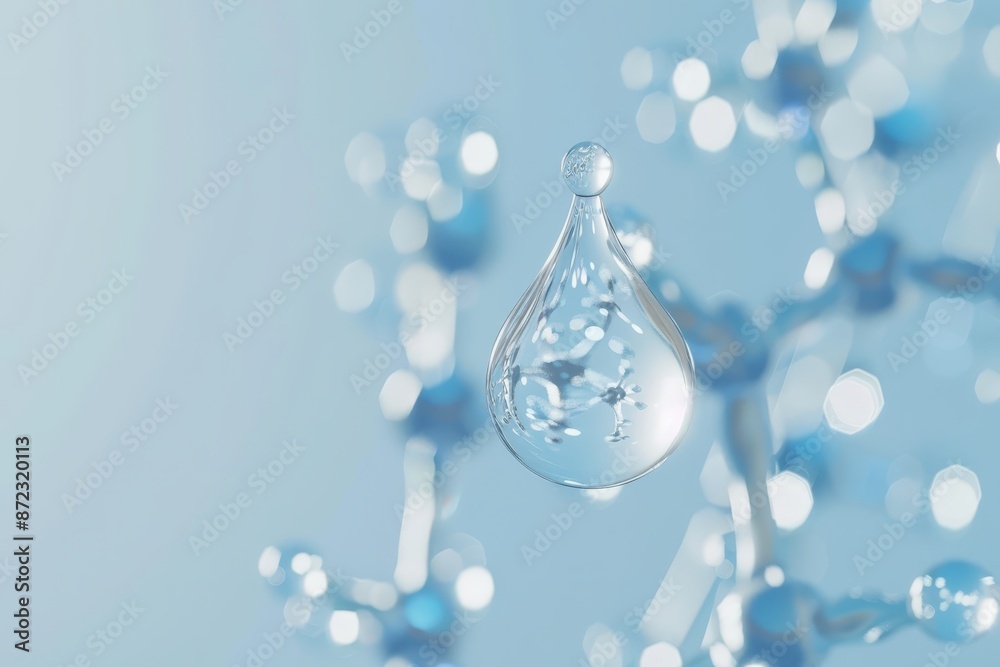 Poster Transparent Water Droplet with Embedded Molecule Structure on a Digital Interface, Representing Science and Clarity