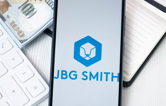 New York, USA - 30 June 2024: JBG SMITH Logo on Phone Screen, Company Icon