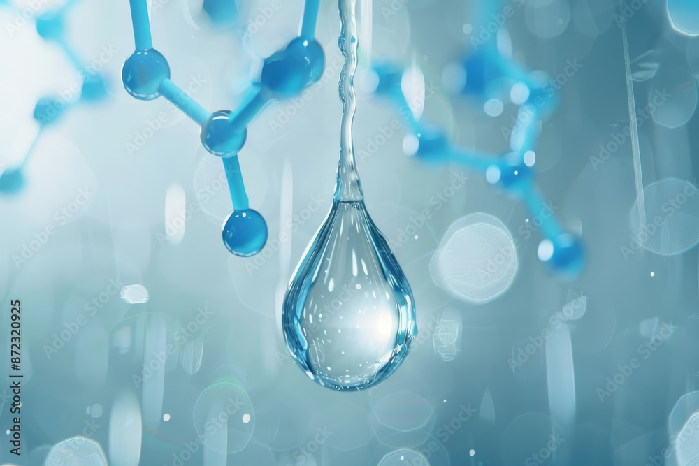 Poster Transparent Water Droplet with Embedded Molecule Structure on a Digital Interface, Representing Science and Clarity