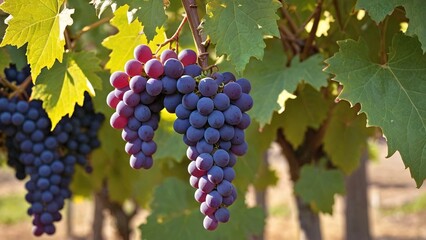 Fototapeta premium Bountiful Harvest Vivid Purple Grapes Adorning Lush Vines