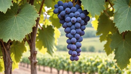 Fototapeta premium Bountiful Harvest Vivid Purple Grapes Adorning Lush Vines