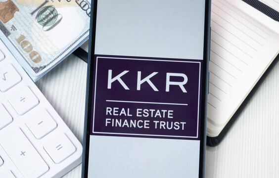 New York, USA - 30 June 2024: KKR Real Estate Finance Trust Logo on Phone Screen, Company Icon