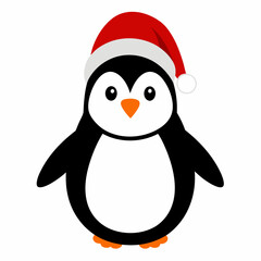 Christmas penguin black and white image with silhouette vector art illustration