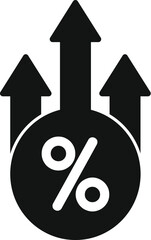 Black and white icon of a percentage symbol with three up arrows, representing financial growth