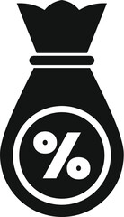 Black and white icon of a money bag showing percentage sign representing interest rate