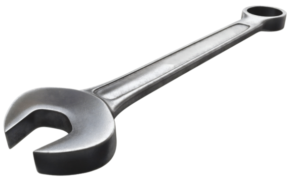 Wrench isolated on transparent background. Silver chrome industrial workshop repair service equipment tool, steel metal construction instrument, mechanic adjustable metallic spanner screw