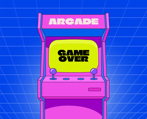 Arcade video game machine. Retrowave y2k style illustration. 80s or 90s games. The 90s vibe. Vector illustration