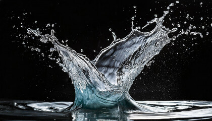 A dynamic and captivating splash of water beautifully suspended in motion against a dark background, showcasing the elegance and power of fluid dynamics.