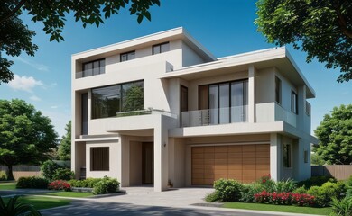 A Contemporary Dwelling with Stylish Architecture, Beautiful Exterior Design, and a Serene Garden Setting. Perfect Family Home in a Residential Neighborhood, Featuring Thoughtful Construction