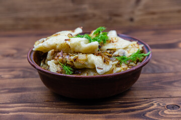 Varenyky with mashed potato. Dish of the Ukrainian cuisine