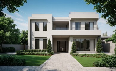 A Contemporary Dwelling with Stylish Architecture, Beautiful Exterior Design, and a Serene Garden Setting. Perfect Family Home in a Residential Neighborhood, Featuring Thoughtful Construction