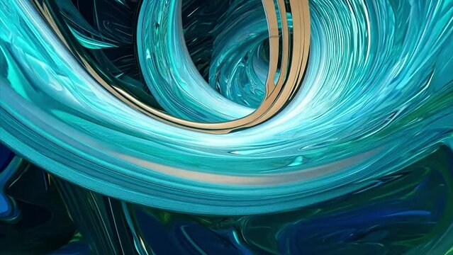 Flying through a shiny teal and gold lorenz attractor portal wallpaper background.