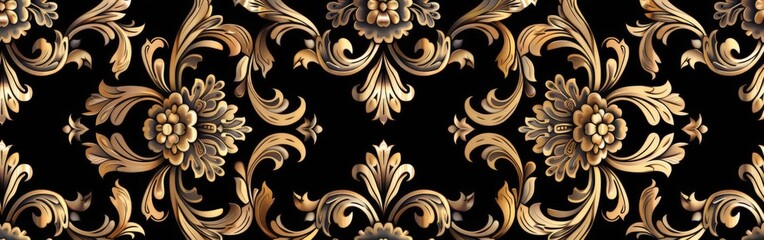 Exquisite Vintage Baroque Wallpaper in Gold and Black
