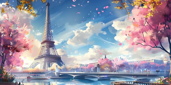 effel tower background, Bright colors, daylight, casual game, game icon, game, casual game render, casual render


