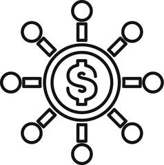 Simple icon representing a crowdfunding system connecting people and a dollar coin