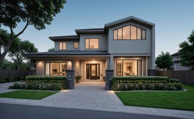A Contemporary Dwelling with Stylish Architecture, Beautiful Exterior Design, and a Serene Garden Setting. Perfect Family Home in a Residential Neighborhood, Featuring Thoughtful Construction