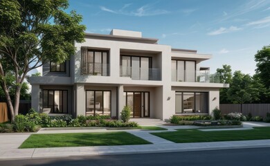 A Contemporary Dwelling with Stylish Architecture, Beautiful Exterior Design, and a Serene Garden Setting. Perfect Family Home in a Residential Neighborhood, Featuring Thoughtful Construction
