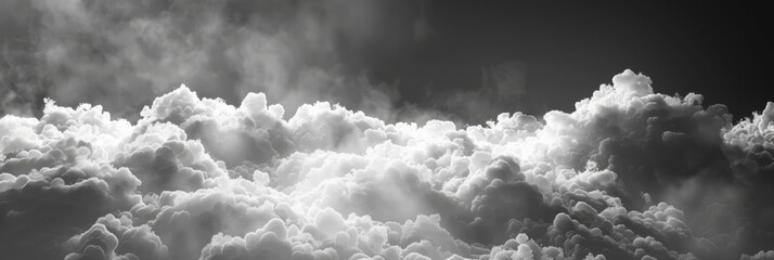 Black and white clouds in the sky. Dramatic weather photography. Nature and atmospheric conditions concept. Banner with copy space