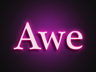 Pink glowing Neon light text effect of word Awe.