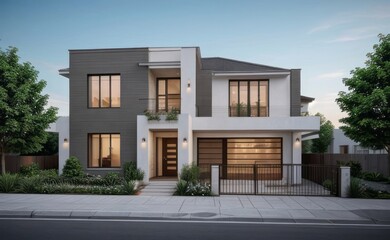A Contemporary Dwelling with Stylish Architecture, Beautiful Exterior Design, and a Serene Garden Setting. Perfect Family Home in a Residential Neighborhood, Featuring Thoughtful Construction