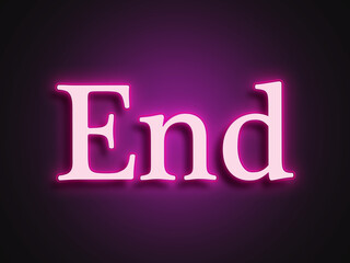 Pink glowing Neon light text effect of word End.