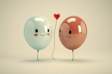 Cute egg shaped balloon characters holding hands digital illustration capturing love and friendship in a playful and charming style