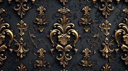 Exquisite Vintage Baroque Wallpaper in Gold and Black