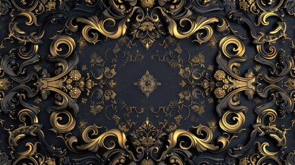Exquisite Vintage Baroque Wallpaper in Gold and Black