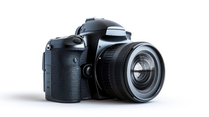 Fototapeta premium Black DSLR Camera isolated on white