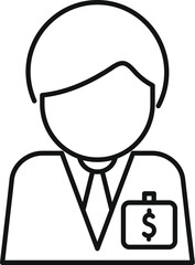 Line art icon of a businessman wearing a badge with a dollar sign, representing a financial professional