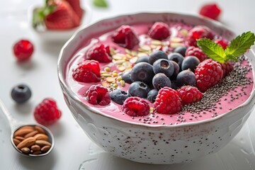 Delicious Berry Smoothie Bowl with Chia Seeds and Almonds