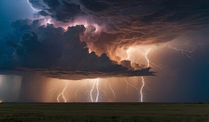 Lightning during a barrage and dust storm near Kanorado, Kansas, USA