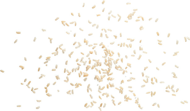 Scattered white rice grains top view isolated on transparent background