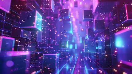 Obraz premium bakcground dynamic blue and purple lights, giving the impression of being enveloped in a stream of photons. 