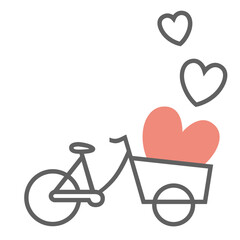 Cargo bike icon transporting hearts. Love cycling a bakfiets.