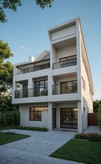 A Contemporary Dwelling with Stylish Architecture, Beautiful Exterior Design, and a Serene Garden Setting. Perfect Family Home in a Residential Neighborhood, Featuring Thoughtful Construction