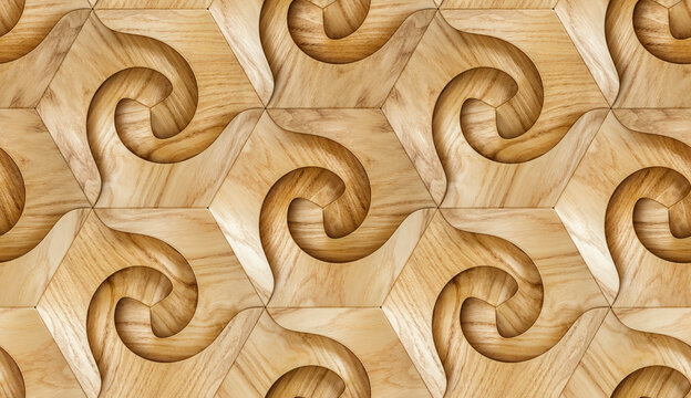 Intricate wooden helix hexagon pattern for stylish backgrounds
