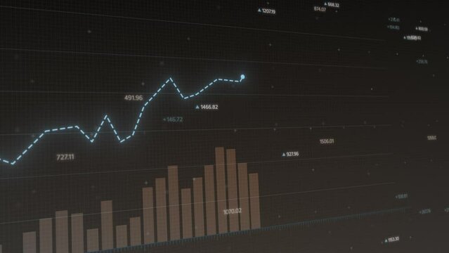 Dynamic cryptocurrency market trends animation showing fluctuating charts, growing bars, and motion diagrams representing finance, trading, and profit and loss analysis.