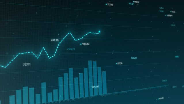Dynamic animated market trends with rising and falling charts, bars, and diagrams showcasing cryptocurrency and financial trading movements, profit, and loss scenarios