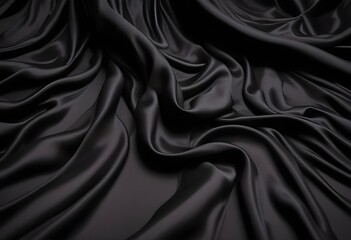 Obraz premium Wavy smoot soft black silk drap fallind surface sample texture background