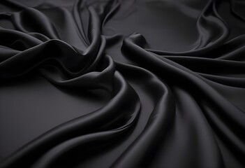 Obraz premium Wavy smooth black silk drapery background texture sample