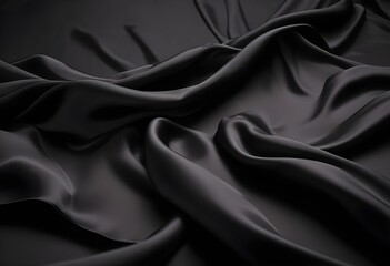 Obraz premium Wavy smooth black silk drapery background texture sample