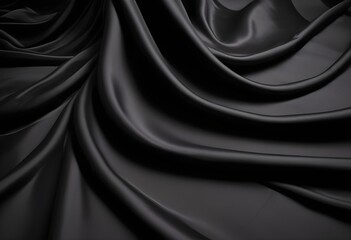 Obraz premium Wavy smooth black silk drapery background texture sample